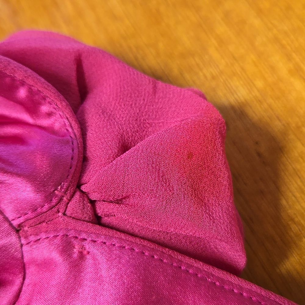 VINTAGE 90s magenta barbiecore tiered silk spaghetti strap formal dress M - Picture 12 of 12